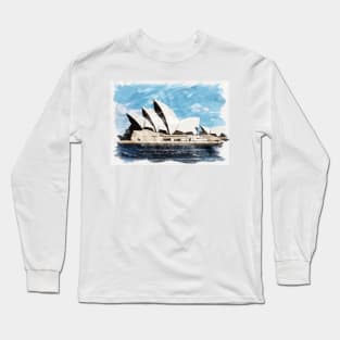 Sydney Australia Aussie Opera House Waterfront Watercolour Travel Wanderlust Painting Long Sleeve T-Shirt